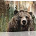 Yibuda Farmhouse Bear Wall Art Rustic Forest Pictures Decor Woodland Wildlife Painting Canvas Print Framed Home Artwork For Living Room Bathroom Bedroom Kitchen Office 24"L x 16"W, Forest Bear