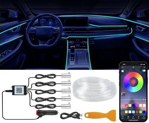YUGUANG Interior Car LED Strip Lights APP Control, 5 in 1 Ambient Lighting Car with 236 inches Fiber Optic Multicolor Music Sync Interior Cars Lights Strip