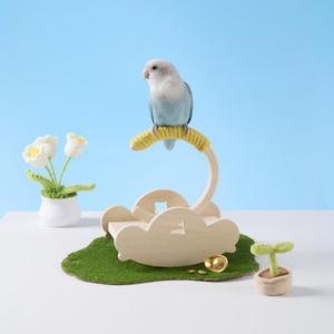 Wooden Bird Perch Stand Rocker with Cotton Rope - Enrichment Interactive Spinning Swing Perch for Cockatiels Conures Lovebirds Parrotlets Budgies - Yellow