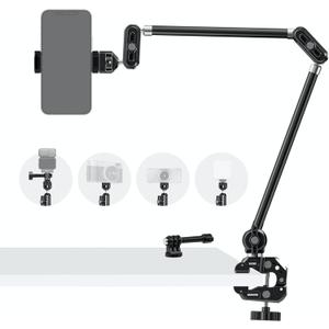 NEEWER 30" Articulating Magic Arm with Super Clamp/Action Cam Mount/Phone Holder, Overhead Camera Desk Mount Mic Boom Stand, Compatible with GoPro iPhone DSLR Webcam Microphone Video Recording, UA056