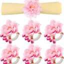 12 Pcs Pink Flower Napkin Rings Handcraft Floral Napkin Holder Table Decor for Summer Wedding Picnics Banquet Birthday Party