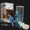 No Mess Bird Feeder Water Dispenser Set, SHGNUY Automatic Transparent Parrot Feeder Acrylic Parrot Food Container Drinker Cage Accessories for Small Birds Canary Parakeet Finch (Dark Green, 1)