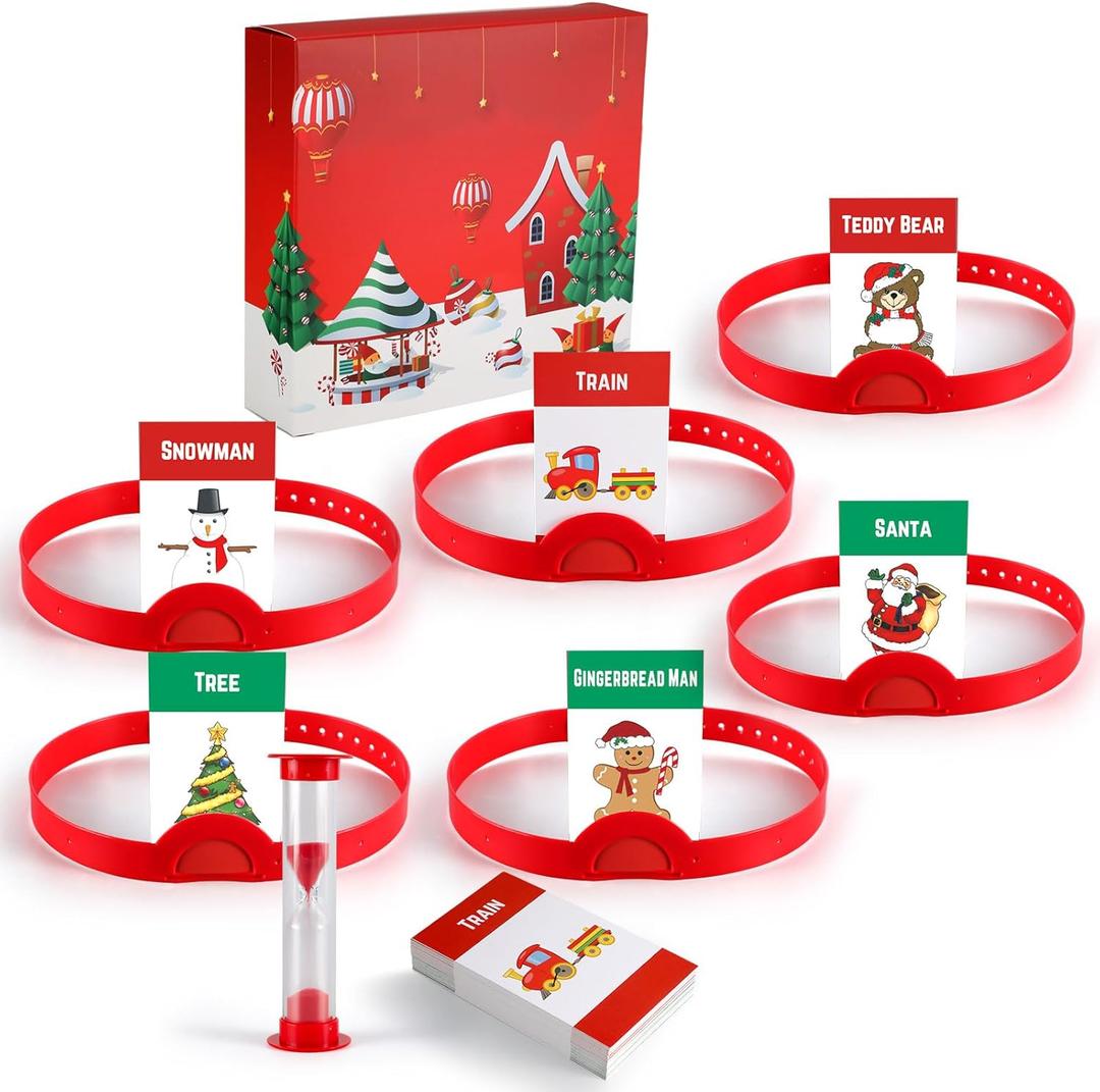 Civaner Christmas Game for Family Includes Xmas Character Cards, 24 Chips, Timer, Instruction Booklet & Box Headband Guessing Game for Christmas Family Friends Party Favors Supplies