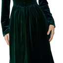 xxxiticat Women's Puff Sleeve Velvet Dress Long Lantern Sleeve V Neck Button Ruffle Pleated Single Breasted Maxi Party Dress Size S