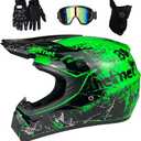 Youth Sport Full-Face Helmet for BMX, Mountain Bike & Off-Road Motocross Helmet, DOT Certified Motorcycle Helmet for Dirt Bike & ATV, Lightweight and Comfortable, 4-Piece Set, Small