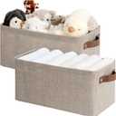 StorageWorks Narrow Storage Bins, Small Basket for Closet and Shelves, Rectangular Fabric Organizer with Handles, Toilet Paper Storage, Brown and Beige, 2-Pack