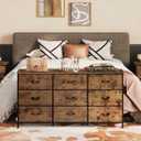 WLIVE 47''W Dresser for Bedroom, Dresser TV Stand for 45, 50, 55 inch TV, Wide Chest of Drawers with 9 Drawer, Large Entertainment Center, Fabric Dressers with Wood Top for Living Room, Rustic Brown, Regular Size