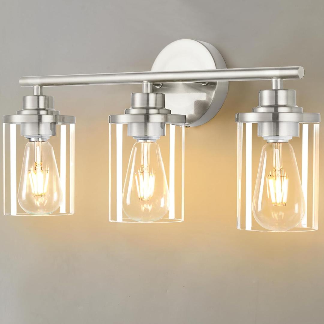 Bathroom Light Fixtures,Vanity Lights,Brushed Nickel Bathroom Lights Over Mirror,Nickel Vanity Light for Bathroom,20'' Brushed Nickel 3-Light Modern Bathroom Sconce