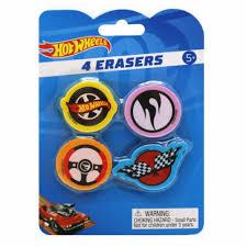 Hot Wheels 4 Erasers 6 Pack