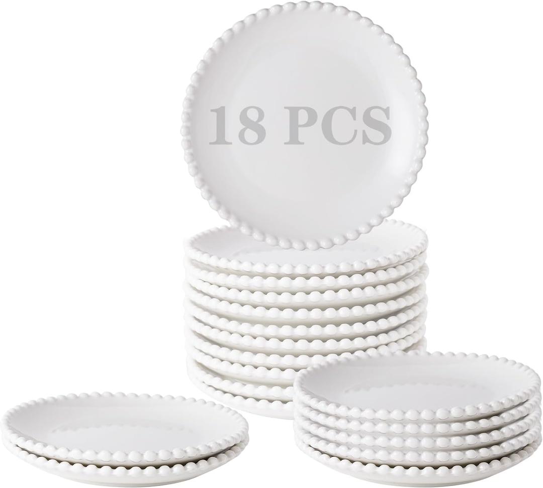 OMAYKEY 5.5 Inch Small Ceramic Dessert Plates Set of 18, Small Appetizer Plates, Porcelain Round Shaped Mini White Plate, for Cake Waffles Snacks Side Dish, Oven Microwave Dishwasher Safe