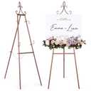 Victawks 53.9" Rose Gold Easel Stand for Sign, Heavy Duty Metal Display Easel with Storage Bag, Adjustable Art Easel for Wedding Sign, Welcome Sign, Picture