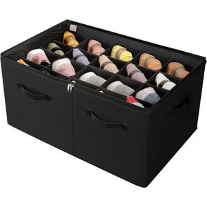 TOPIA HOME Shoe Organizer for Closet, Foldable Shoe Box with Adjustable Dividers and Clear Cover, Space Saving Shoe Storage Organizer Cabinet with Reinforced Handles, Fits 20 Pairs, Black, TP10B