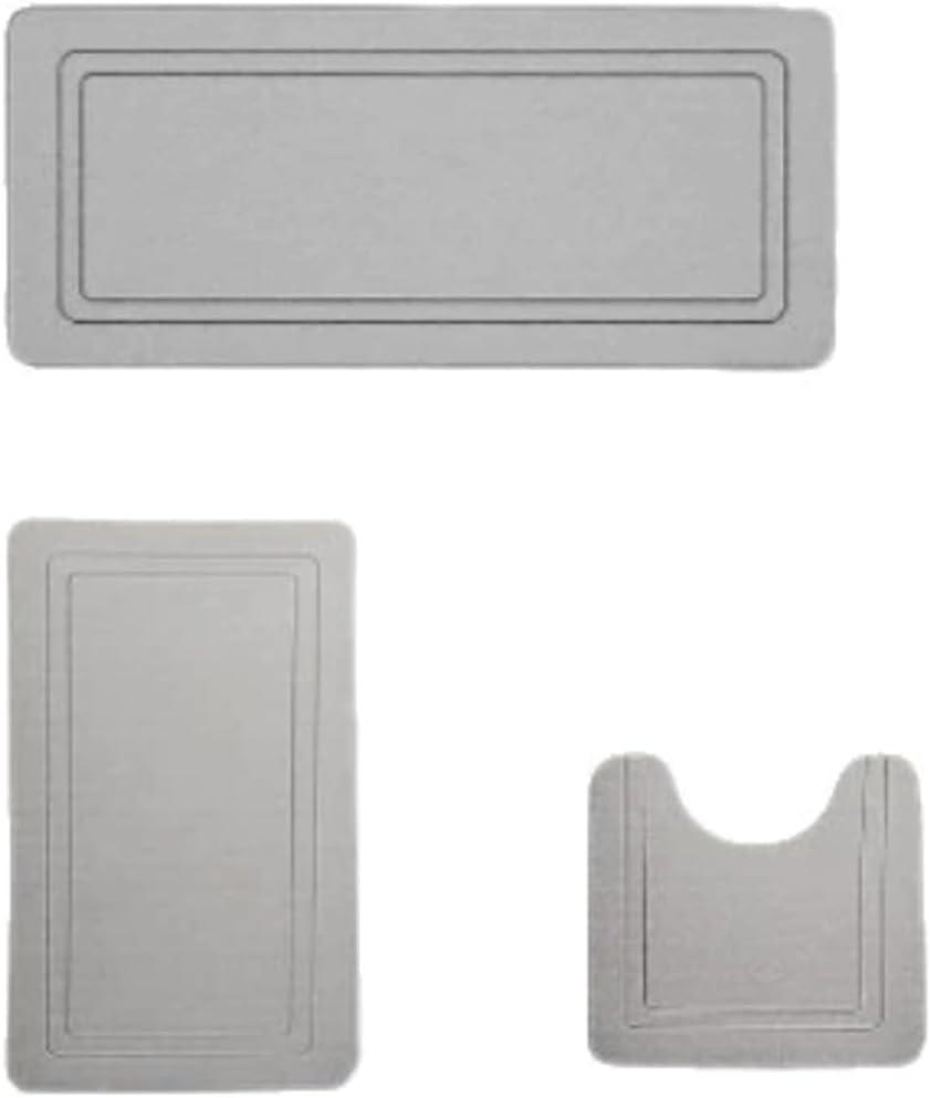 3 Piece Bathroom Rug Set, Super Absorbent Non Slip Bath Mats, Ultra Soft Bathroom Floor Mats for Tub, Shower, Vanity and Home Decor (Grey), 1'7" x 3'11"