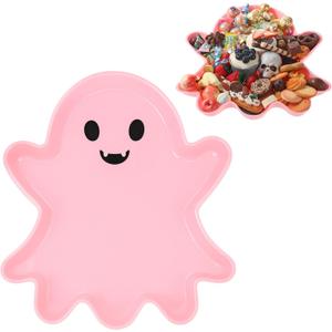 13.7 Inch Halloween Plastic Charcuterie Fillable Food Trays Disposable Bat Shaped Display Mache Box Candy Serving Tray Container for Halloween Party Favors Supplies, (Ghost, Pink)