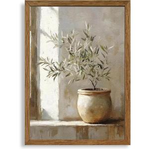 AVECCO Framed Vintage Olive Botanical Tree Canvas Wall Art, Rustic Farmhouse Wall Decor, Unique Plant Art Prints for Bathroom Bedroom Living Room Office Home Kitchen Decoration Ready to Hang 16x24 In