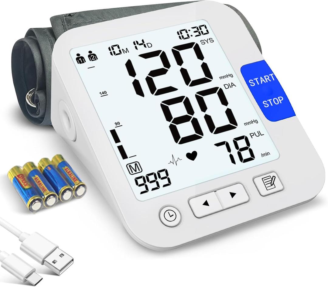 Large Screen Blood Pressure Monitor, Blood Pressure Machine Dual User for Home Use, XL 9"-17" Cuff BP Machine, Dual Power, Upper Arm BP Cuff Kit with 6 inch Backlight LCD & HR Detection