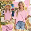 Oakgarden Girls' Shirts 5-14 Years Oversized Short Sleeve Summer T-Shirts V Neck Drop Shoulder Top Kids Casual Basic Cute Tee (Pink)