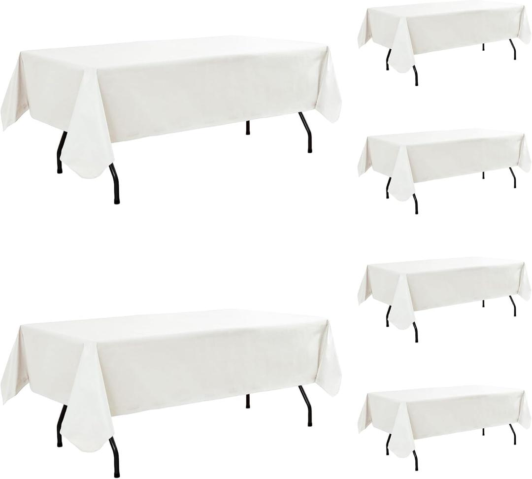 Vinyl Tablecloth with Flannel Backing-6 Pack Ivory 60x120 Inch Outdoor Waterproof Plastic Table Cloth-Wipeable Heavy Duty Oilcloth Rectangle 8 Foot Protector for Picnic Party Camping Dining