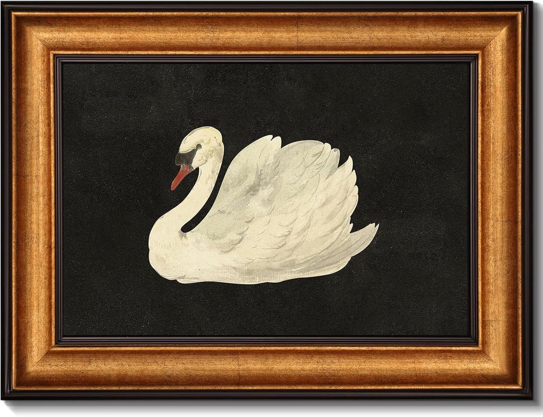 Swan Canvas Wall Art Framed Wall Decor for Living Room Vintage Aesthetic Artwork Grace Swan Painting Prints Elegant Animal Portrait Picture Poster Rustic Farmhouse Home Decor for Bedroom, 12"x16"
