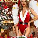 RSLOVE Christmas Costumes for Women Sexy Red Teddy Bodysuit One Piece Santa Babydoll With Belt (Red, XXL)