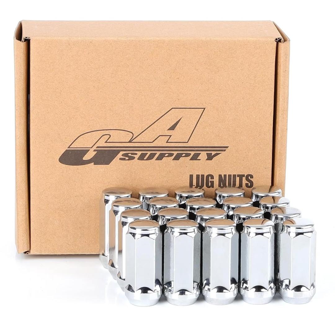 GAsupply 20pcs 1/2-20 Lug Nuts Long, 1/2 x20 Chrome Lug nut Closed End Bulge Acorn, Cone Seat 1.9 inch 48mm Tall 3/4 inch 19mm Hex (Silver)