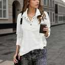 Womens Plush Fleece Henley Sweatshirt Convertible High Neck and V Neck Pullover (White, M)