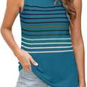 Sherosa Summer Tank Tops for Women Loose Fit Striped Crew Neck Flowy Tank Top Vacation Outfits Peacock Blue, (Teal, L)
