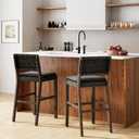 Nathan James Cohen Mid-Century Modern 29 in. Wood Bar Stool, Upholstered Faux Leather Bar Height Stool with Solid Wood Frame, Black, Set of 2