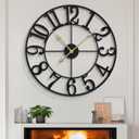 LEIKE Large Wall Clocks,Silent,Non Ticking,Battery Operated Big Retro Round Modern Metal Wall Clock for Living Room, Bedroom,Dinning Room,Farmhouse,Office,Home Decor-20 Inch(Black-Arabic Number)