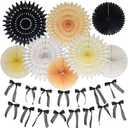 Black White Cream Ivory Neutral Hanging Paper Fans Party Decorations