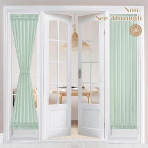 HOMEIDEAS Non-See-Through French Door Curtains Set of 2 for Front Door, Light Filtering Privacy Semi Sheer Window Curtains with Rod Pocket and Tie Back, Sage Green, 26W X 72L Inch