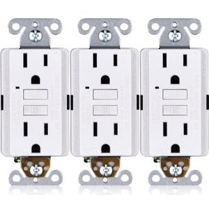 15A GFCI Outlets [3-Pack], ETL Listed, Non-Tamper-Resistant GFI Duplex Receptacles with LED Indicator, Self-Test Ground Fault Circuit Interrupter, White, 3 Piece
