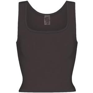 Danysu Women Rib Tank Top Padded Workout Top Square Neck Crop Tank Fitted Basic Cami Tops L