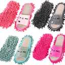 Bekith 4 Pairs Washable Mop Slippers, Detachable Microfiber Cleaning Shoes for Women Men Home Office Floor Dust Dirt Clean, Medium