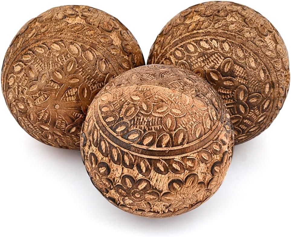 Kimona Decorative Ball Mango Wood Centerpiece or Individual Use Ideal for Use in Living, Dining Room | Coffee Table and House Dcor (Set of 3), (3" x 3" x 3")
