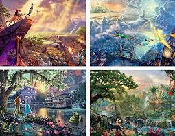 4 in 1 Multipack - Thomas Kinkade - Disney Dreams Collection - Tangled, Sleeping Beauty, Peter Pan, & Mickey and Minnie - (4) 500 Piece Jigsaw Puzzles, 18 x 14