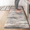 KIMODE Anti Fatigue Kitchen Mats for Floor 2 Piece, 17"x47"+17"x29" Farmhouse Plaid Kitchen Rugs Non Slip, Waterproof Kitchen Floor Mats for Kitchen Floor Sink Laundry Desk Decor Black Grey