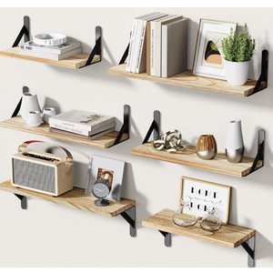 AMADA HOMEFURNISHING Floating Shelves for Wall - Wood Wall Shelves for Room Set of 6 - Wall Shelf for Bathroom, Bedroom Storage, Living Room and Kitchen Wall Decor