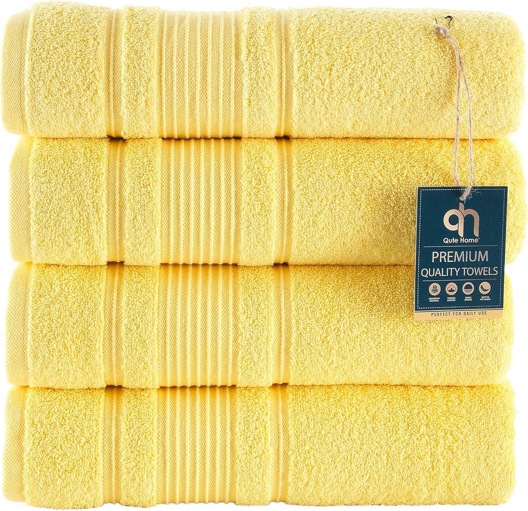 Qute Home 4-Piece Bath Towels Set, 100% Turkish Cotton Premium Quality Towels for Bathroom, Quick Dry Soft and Absorbent Turkish Towel, Set Includes 4 Bath Towels (Yellow)