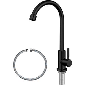 Cold Water Only Faucet, SUS304 Stainless Steel, Matte Black, Single Handle, Single Hole, Arc Gooseneck, Kitchen Sink