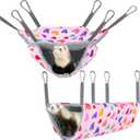 Bienbee 2 Pcs Ferret Rat Hammock Set for Cage Washable Guinea Pig Hideout Bed Soft Small Animal Hammock Tunnel Toys Ferret Cage Accessories for Hedgehog Sugar Glider Squirrel Hamster, Pink Hearts