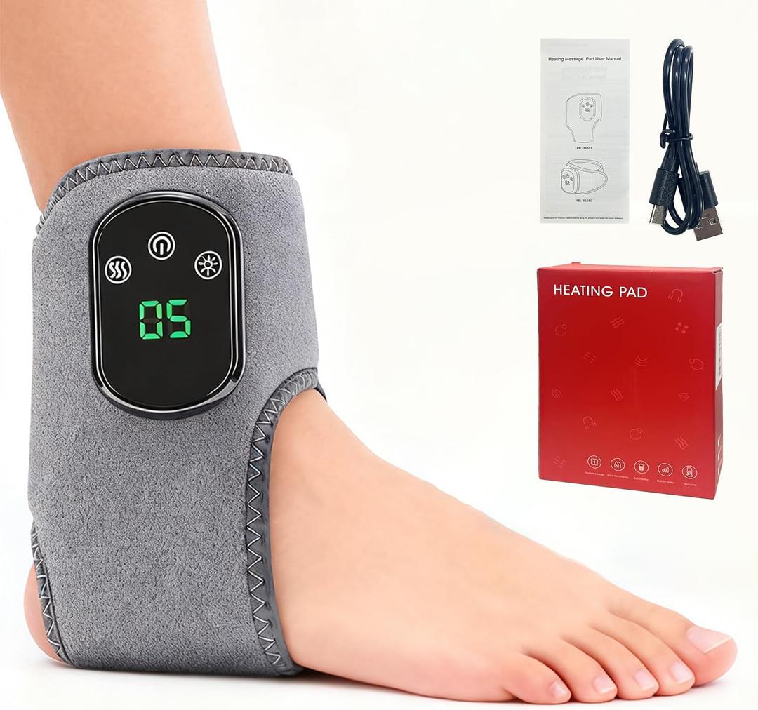 Ankle Massager for Pain Relief with Hot Compress Function, 3-Level Adjustable Heat & Vibration, Smart Timer, Touch Screen, Compact & Portable for All Ages (1pc)
