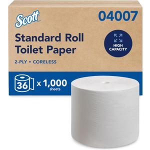 Scott Professional Essential Coreless High-Capacity Standard Roll Toilet Paper, Bulk (04007), 2-Ply, White (36 Rolls of 1,000 Sheets, 36,000 Sheet Total)