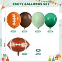 Football Balloons, 12 Inch Sage Green Brown Latex Balloon with Football Printed Foil Balloons, Football's Party Decorations for Men Sports Rugby Theme Birthday Game Party Supplies