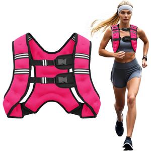 Weighted Vest, 6lb/8lb/10lb/12lb/16lb/20lb/25lb/30lb Weight Vest for Men Women, Body Weight Vests Adjustable with Reflective Stripe for Strength Training, Running, Workout, Jogging, Walking (Pink)
