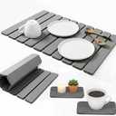 Large Stone Dish Drying Mat for Kitchen Counter, Foldable Quick Dry Stone Dish Mat, Diatomaceous Earth Water Absorbing Pad for Plate Utensils Rack Bottles, Any Countertop (Dark Gray 24"×16" & 2*8"x4")