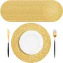 50 PCS Gold Placemats Disposable, Round Sparkle Table Place Mats, 13.5" Inch Shiny Golden Place Mats, for Birthday Wedding Holiday Party Home Dining Tableware