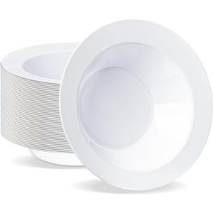 BESTVIP 50Pcs Plastic White Bowls, 12 Oz Disposable Bowls Disposable Bowls for Parties, Wedding, Christmas, Soak Proof Bowls for Breakfast, Lunch, and Dinner Meals