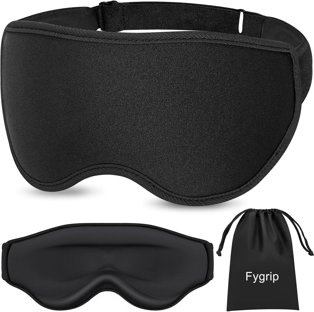 Fygrip 3D Eye Mask Sleep Mask for Men & Women, 100% Pressure-Free & Light Block-Out Eye Mask for Sleep with Easy Adjustable Strap, Night Eye Cover for Travel, Black