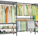 Ulif E11 Heavy-Duty Garment Rack, Metal Freestanding Clothes Rack and Closet Storage Organizer System with 8 Shelves and 4 Hanger Rods, (73.2-97.6)" W x 14.5" D x 71.2" H, Load 1034 LBS, Black